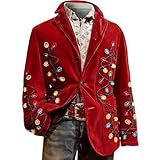 Saison : hiver YOSUWOAI Blazer de Noël Homme Veste de Noël Manteau Chaud Corduroy Imprimé Noël Veste d\'hiver Élégante Veste de Noël Festive Manches Longues Costume de Noël Vintage Manteau en velours côtelé, T rouge