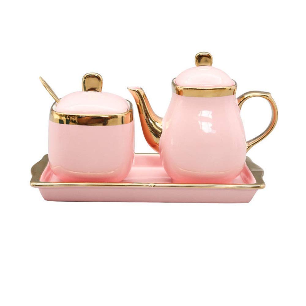 SAeWare Juego de tarros de especias para condimentos, botella de aceite de cerámica con bandeja para condimentos, color rosa, talla única, color rosa