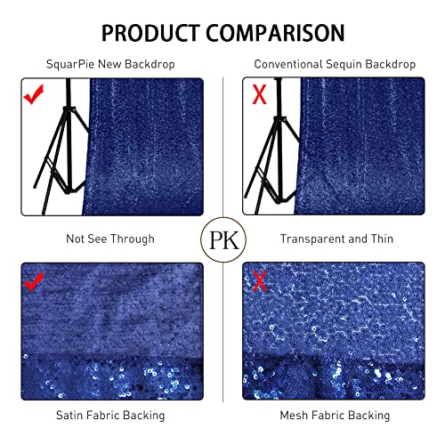 SquarePie Sequin Backdrop Not See Through Thick Background for Glitter Curtain Party 6FT x 8FT Navy Blue