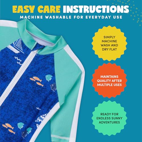SwimZip Little Boy Long Sleeve Sunsuit with UPF 50 Sun Protection, Blue Sailboat, 0-6 Months