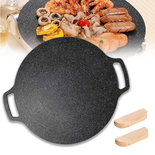 Parrilla coreana antiadherente de hierro fundido, parrilla de doble mango para cocinar en interiores y exteriores, compatible con gas, perfecta para fiestas de barbacoa y reuniones familiares