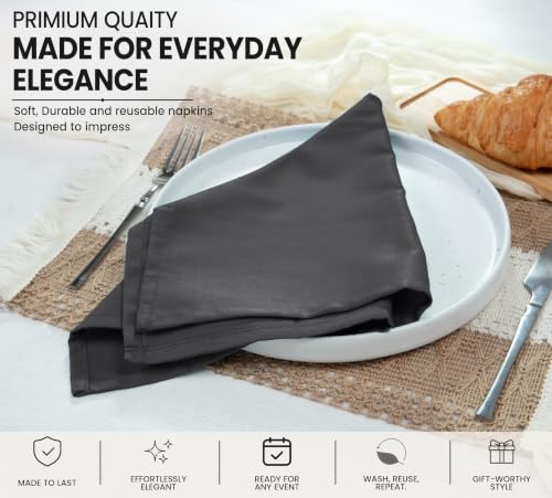 Image of Ruvanti Cloth Napkins Set of 6, Cotton Enrich 18 inchx18 inch - Dark Grey