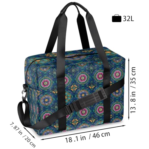 Bohemia Mandala Travel Duffel Bag for Men Women Colorful Flower Sports Gym Bag Waterproof Weekender Overnight Bags Foldable Carry on Backpack for Swim Yoga Fitness Workout2