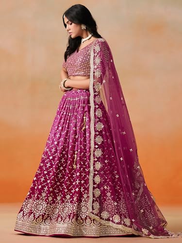 Image of Zeel Clothing Women Georgette Semi stitched Sequins Zari Embroidered Lehenga Choli With Dupatta (7086-Latest, Free size)
