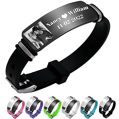 Personalized Photo Bracelet for Men Women Custom Silicone ID Bracelets Engraved Picture Name Bracelet Customized Gift for Boyfriend Wristband Valentine’s Father’s Mother’s Day