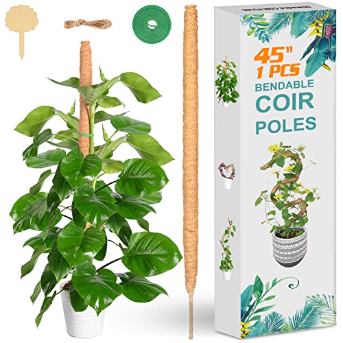 Moss Pole For Plant Monstera 45 Inch, Bendable Handmade Plant Support Stakes For Indoor Plants, Moss Poles For Climbing Plants Are Better For Plant Growth #TOP6