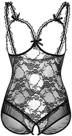 Women Sexy Lingerie Plus Size Lace Teddy Open The Cup Bodysuit One Piece Nightie (XXXL, Black)