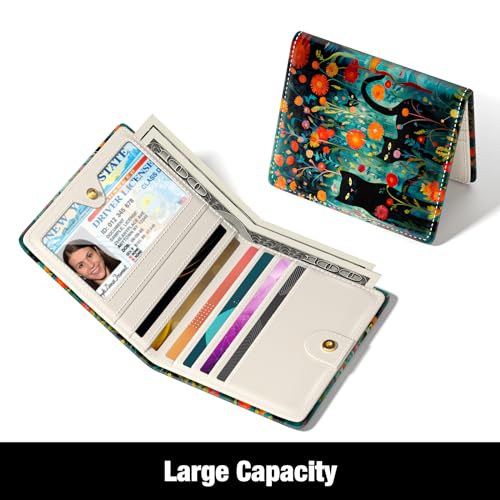 Image of Rouidr Womens Wallet, RFID Small Slim Wallet for Women, Cute Bifold Leather Pocket Credit Card Holder Ladies Mini Purse with Zipper Coin Pocket & ID Window, Twin Cats