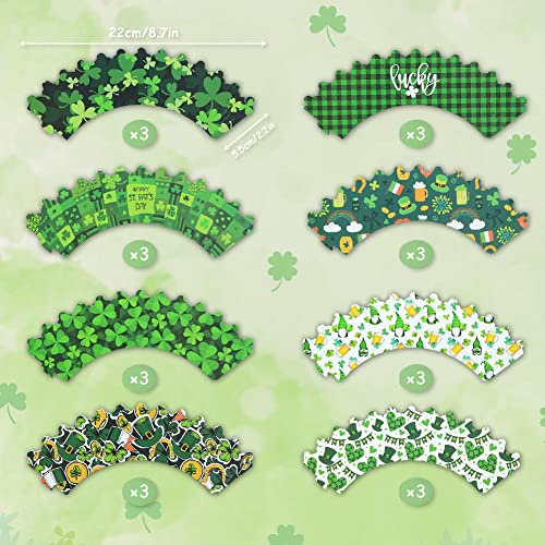 48 Pcs St Patrick's Day Cupcake Toppers And Wrappers, Shamrock Leprechauns Irish Flag Green Hat Cupcake Toppers For Saint Paddy's Day Party Cupcake Decorations Supplies #TOP3