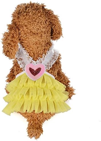 Wakeu Small Dog Girl Dress Pet Puppy Cat Lace Tutu Stripe Vest Skirt Clothes (S, Series 2 ~Yellow)