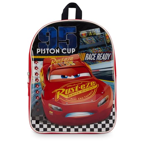 Disney Mochila para niños de 15 pulgadas | Impresionante mochila para niños | Correas acolchadas y compartimento grande con cremallera, suministros de regreso a clases, Carros azul, 38,1 cm