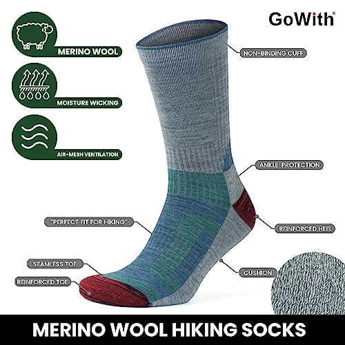 GoWith Merino Wool Lightweight Hiking Socks for Men & Women, Sole Cushioned Seamless Thermal Outdoor Boot Crew Socks3