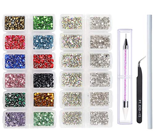 Nail Rhinestones Crystal Flatback Rhinestones with Rhinestone Picker Dotting Pen and Pick Up Tweezers for Nails Art ?Colorful,5138 AB Color and Clear?
