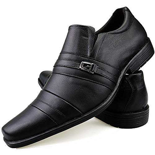 Kit 3 Pares Sapato Social em Couro Masculino Preto com Cinto e Carteira