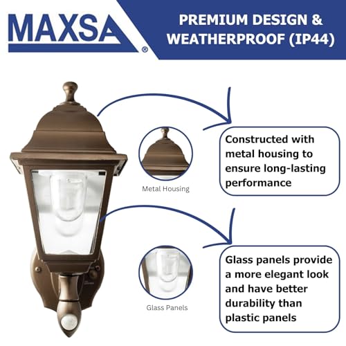 Image of Maxsa 46219 Premium Battery-Powered Motion-Activated Decorative Outdoor Cool White LED Wall Sconce Lighting Fixture, Metal Housing, Dark Copper (Pack of 4)