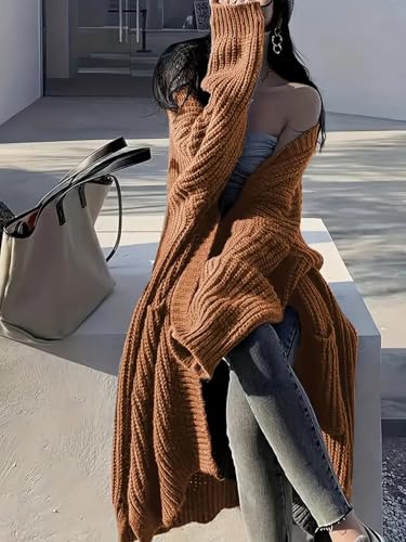 Image of Womens Long Cardigan Sweaters Open Front Oversized Duster with Pocket for Women 2025 Fall Winter Knit Design Coats