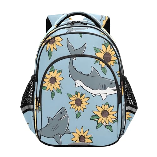 Shark and Sunflower Backpack For Girls Kindergarten Elementary Bookbag Lightweight Childrens School Bag,Small