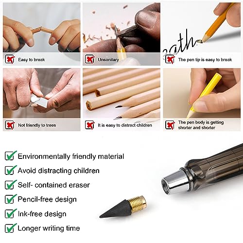 OFFCUP 6 PCS Inkless Pencil, Infinity Pencil with 6pcs Replacement Nibs and 2pcs Eraser, Reusable Everlasting Pencils - Image 4