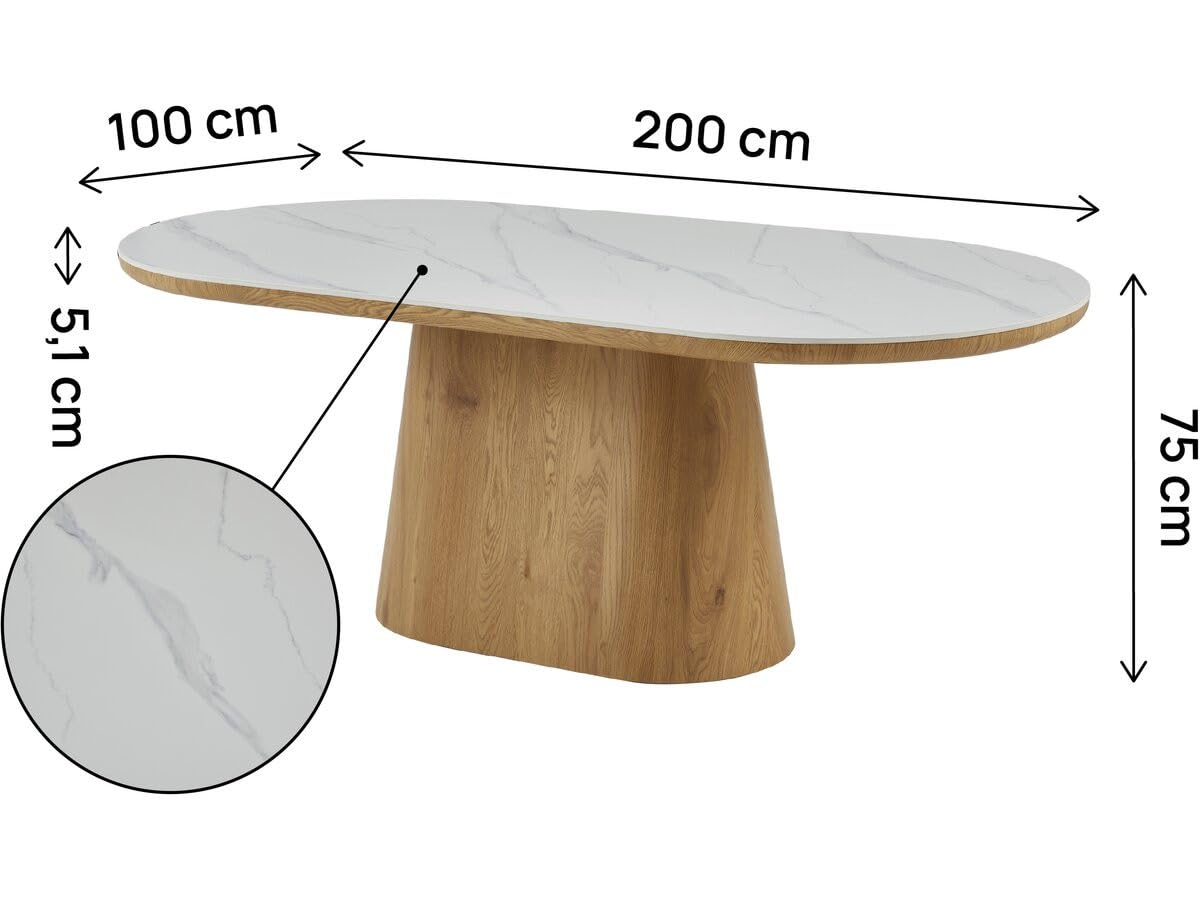 Habitat et Jardin Tavolo da pranzo ovale in legno ceramico Bellagio - 8 posti - Bianco e marrone