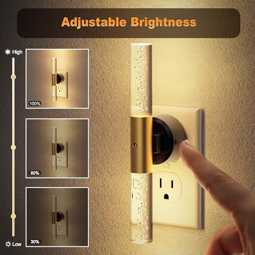 Image of JandCase Night Light Rotating, 2 Pack Night Lights Plug into Wall, 3000K Acrylic Bubble Soft Light with Auto Light Sensor, 0-100LM Adjustable Brightness for Bedroom Bathroom Hallway
