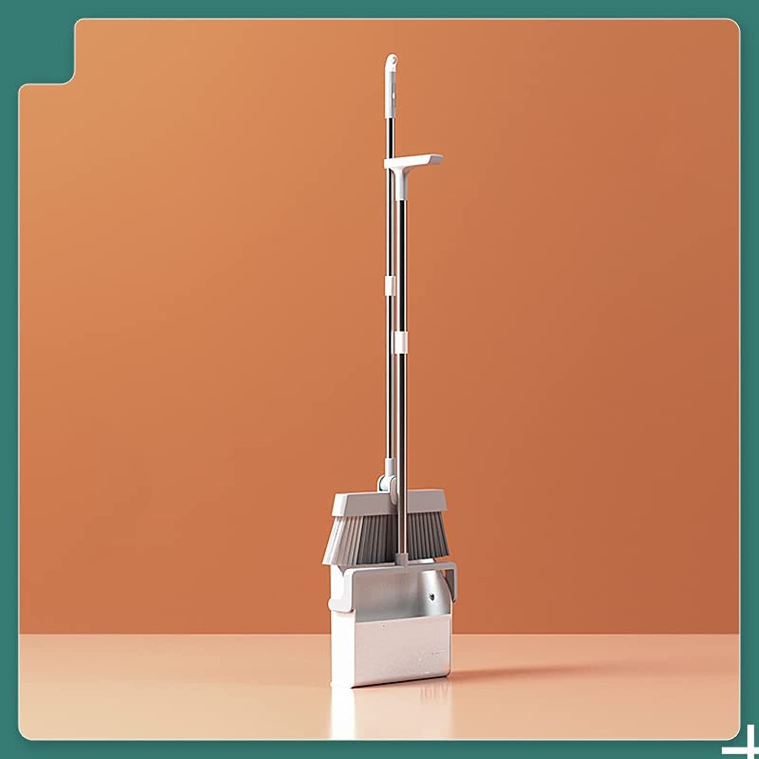 MOSYCLE Broom and Dustpan Set - Stand Up Broom Cleaning Brush & Dust Pan Combo Set For Cleaning - Foldable Dustpan Set Indoor-Outdoor Broom-Can Rotate 180 Degrees For Household Use.(White)