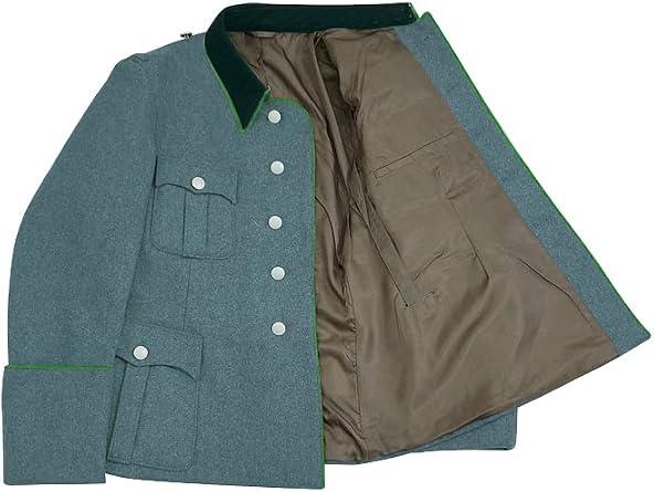 militaryharbor WW2 WWII German Security Elite Officer Wool Modified Tunic Jacket with Deep Green Collar 5 Buttons
