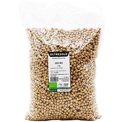 Oltresole, Garbanzos Ecológicos 5 Kg, Legumbres Secas Ecológicas de Cultivo Controlado, Excelente para Sopas, Ensaladas, Verduras y Recetas Saludables, Tamaño Conveniente