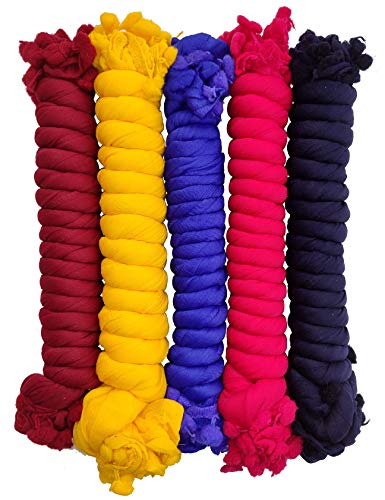 Image of YOUTHQUAKE Women's Solid Casual Dailywear Faux Chiffon Multi Color Dupatta With Pum Pum Lace (Set of 7)
