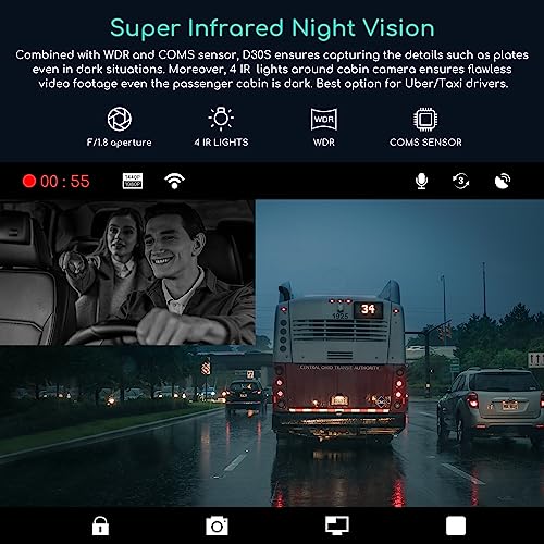 Uber Car Camera: COOAU D30S 4K Dash Cam with GPS and Wi-Fi