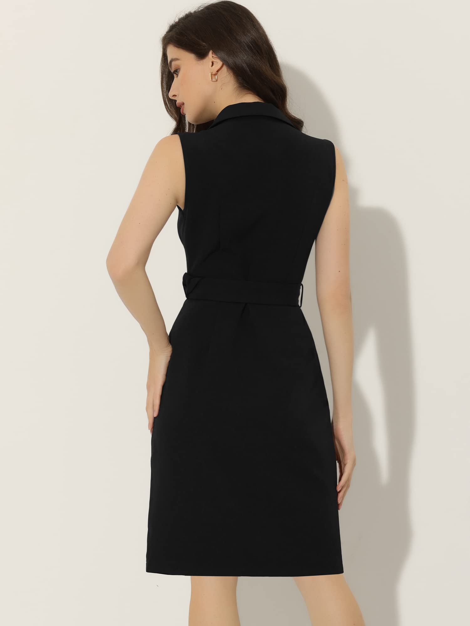 Allegra K Damen-Blazerkleid, Kleid für Business, Büro, ärmellos, V-Ausschnitt, Knopfleiste, Arbeitskleid, formelle Outfits