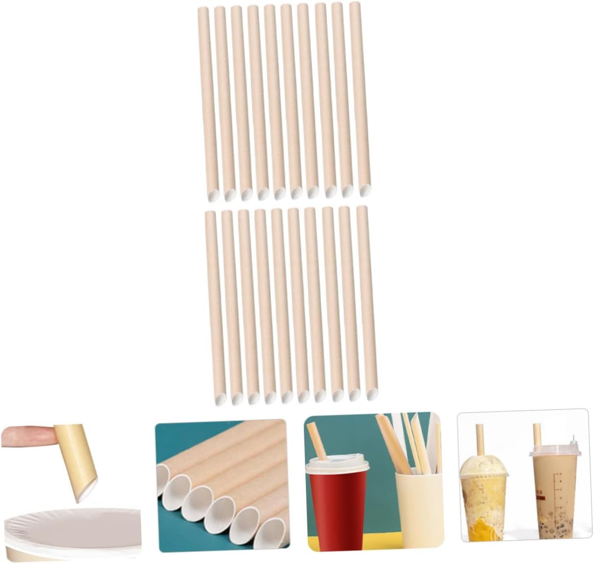 Pulp Paper Straws 100pcs Disposable Juice and Milk Tea Straws 12×200mm Kraft Paper Biodegradable for Smoothies and Store Use
