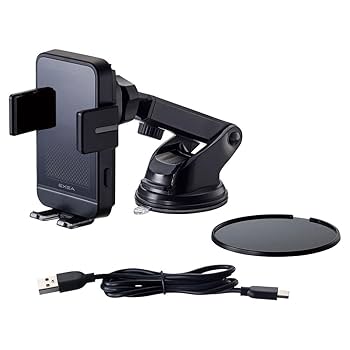 ② ワイヤレス誘導スピーカー　ブラック　スマホホルダー　LEDライト付き　未使用 ① ワイヤレス誘導スピーカー ブラック スマホホルダー LED