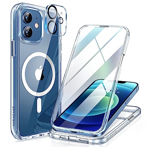 Image of Miracase Magnetic for iPhone 12 /12 Pro Case 6.1 inch, (Compatible with MagSafe) Upgrade Full-Body Clear Phone Bumper Case with Built-in 9H Tempered Glass Screen Protector, Magnetic Clear