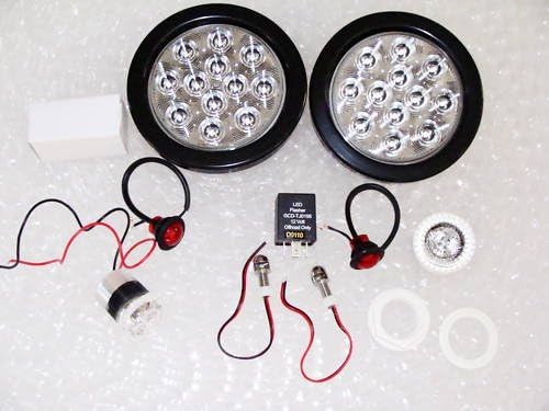 Fits Jeep 2001-2006 TJ Wrangler 4" Clear with Red LED's Tail Light Kit with Backup lights, Flasher Relay, 3/4" Side markers and Stainless Steel License Plate Lights