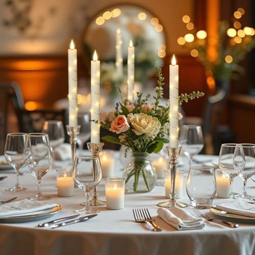 Image of Flameless Taper Candles with Remote and Embedded String Lights, Real Wax LED Taper Candles Battery Operated, 6 Pcs Flameless Candlesticks for Halloween Wedding Home Decor(Ivory, 0.78 inch x 9.8 inch)