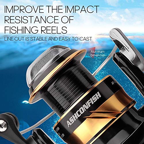 Ashconfish Spinn-Angelrolle, Graphitkörper, 7 + 1 Edelstahl BB, 5,0:1 Übersetzung, leichte Spinnrolle für Süßwasser… – Bild 5
