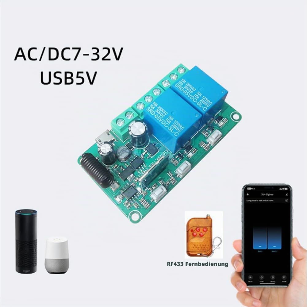 Für Tuya Zigbee-Relais, Schaltermodule, Smarts, Heimautomatisierungsmodulschalter, 1–4 Kanäle, AC/DC, 7–32 V, USB, 5 V, Fernbedienung, App, Sprachsteuerung, Timer, Relaisschalter-Controller (Zigbee