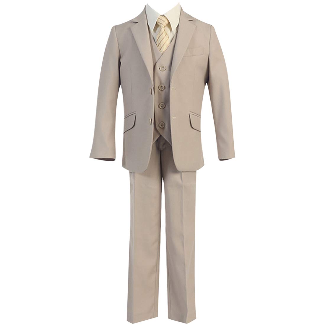 HBDesign Boys' 3 Piece 2 Button Notch Lapel Slim Trim Fit Casual Suite Beige