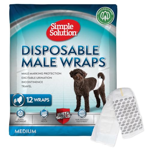 Image of Simple Solution Disposable Dog Diapers, Wraps for Male Dogs, Puppy Diaper, Potty Training, Puppy Essential, Absorbent, Wetness Indicator, For Medium Pets, 15 - 23 Inch Waist (M,12 Count)