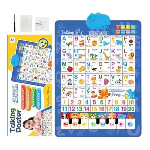 Tablero De Pared Parlante, Póster Parlante, Interactivo Bilingüe, Póster del alfabetos Y Aprendizaje Musical En Español E Inglés para Niños – Educativo Ideal para Aula, Guardería