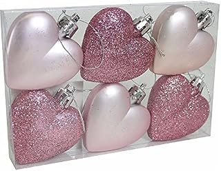 6 Blush Dusty Pink Heart Shaped Bauble Hearts Christmas Baby Pink Ornament Hanging Tree Decorations Glitter Matt