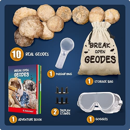EDUMAN Geodes with Crystals Break Open 10 Premium Geode Kit - Geology Geodes Crystal Science Kit - STEM Educational Toys Birthday Gifts for Boys and Girls (Potential for Coloured Geodes Crystals) - Thumbnail 5
