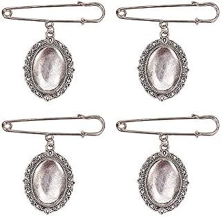 PandaHall 8 Sets Wedding Bouquet Photo Charm DIY Pin Brooch Making Kit Brooch Tray Oval Clear Glass Cabochons for Wedding Party Memory Charms Mothers Fathers Day, Antique Silver & Platinum