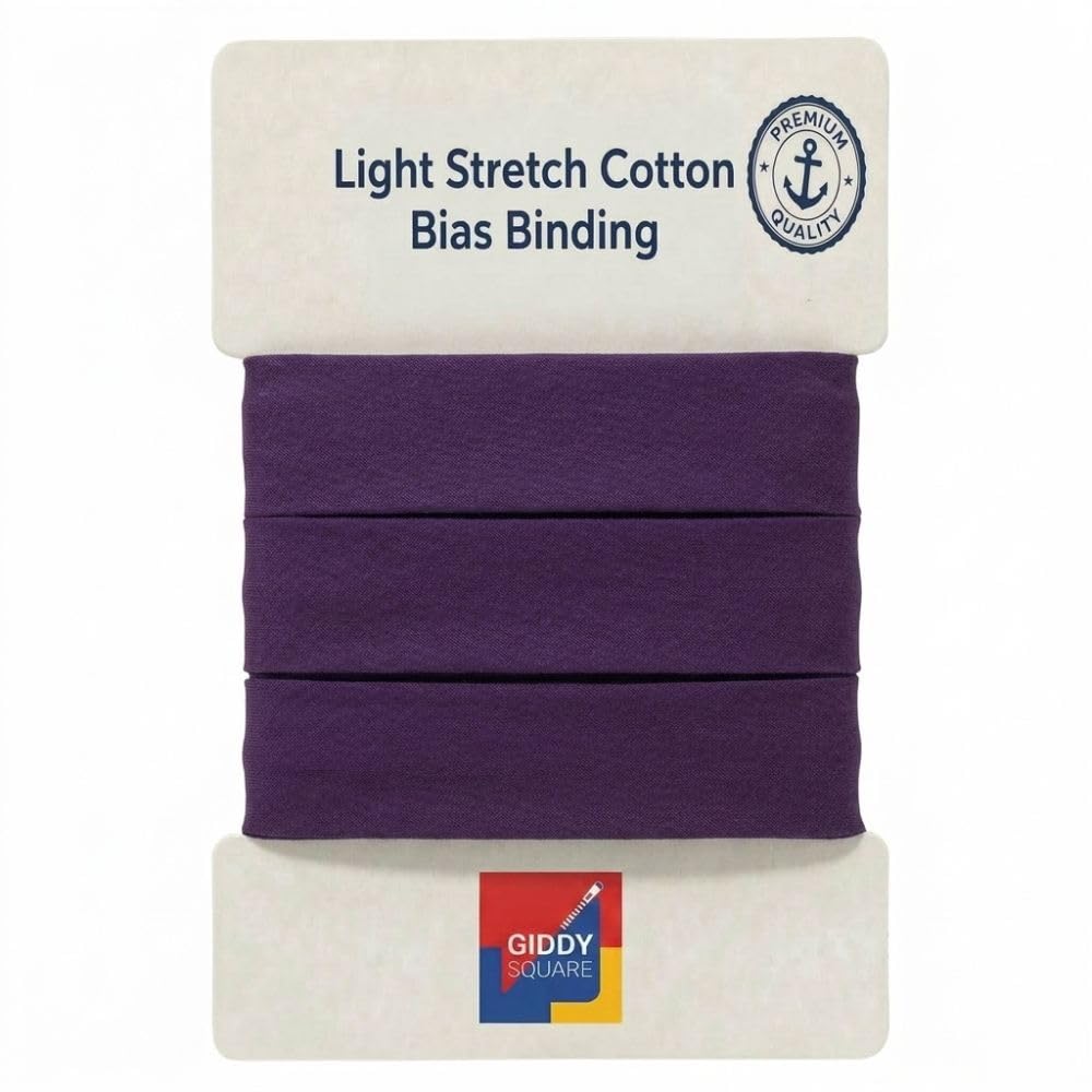 Premium Purple Light Stretch Cotton Bias Binding Tape, 30mm Wide x 5m Length, Smooth Finish Mild Elastic Trim for Clothing, Sportswear, Quilting & Blankets - Giddy Square