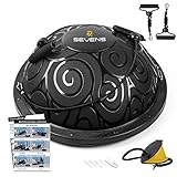 Half Balance Ball, Balance Trainer with Straps Resistant Band Anti Slip Cloud Texture for Strength Core Exercise Fitness Yoga with Foot Pump (Black)