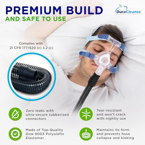 2-Pack Universal CPAP Hose - 6ft CPAP Tubing Compatible with Most Machines- 22mm Replacement Hoses in Black with Tube Brush by DuraCleanse