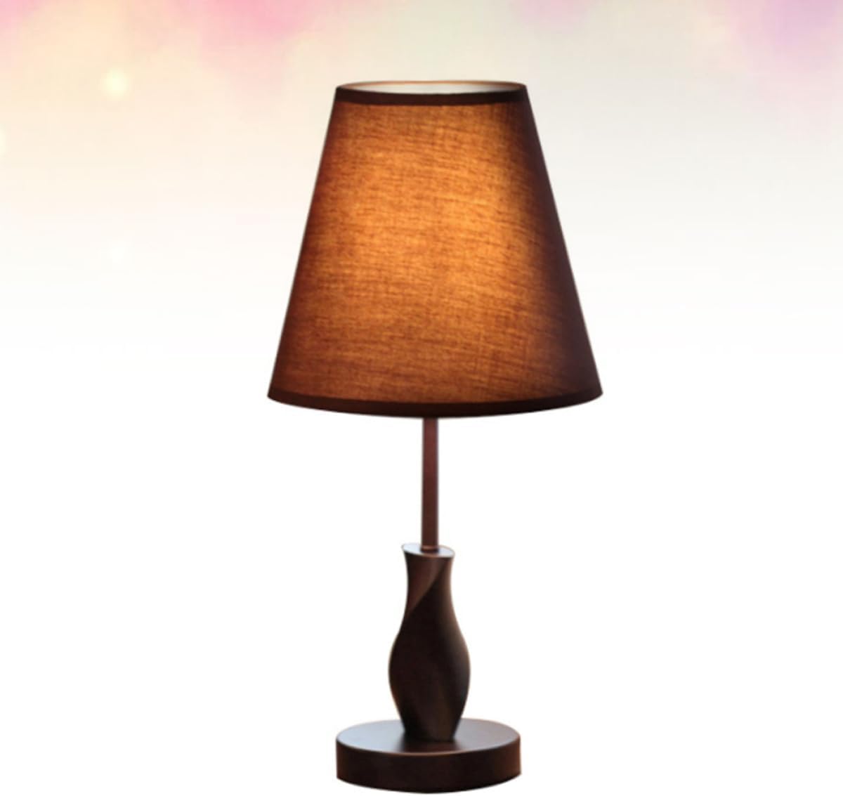 Modern Simple Wood Cloth Desk Lamp Brown Fabric Shade Creative Table Lamp for Bedroom Living Home Office with US Plug No Bulb