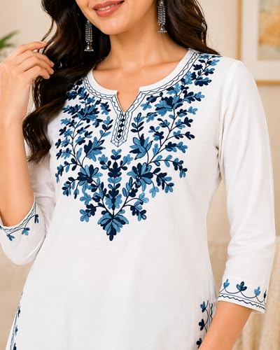Image of Women's Pure Cotton Embroidered Short Kurtis