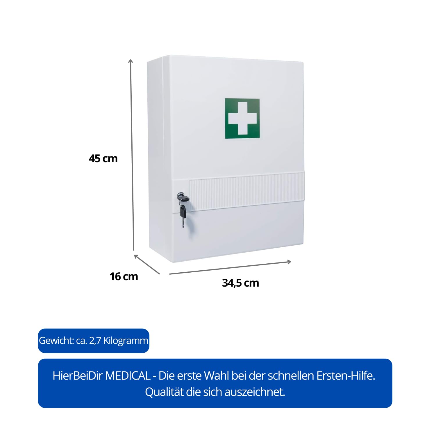 Armadietto di pronto soccorso (vuoto), armadietto per medicinali in plastica con 10 scomparti (4 rimovibili), chiusura di sicurezza - 45 x 34,5 x 16 cm - robusto e compatto