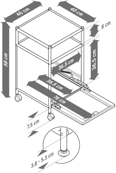 Miniatura 9 de Carrito de almacenamiento, gris mate, carrito de almacenamiento de metal versátil con puerta de solapa para el hogar, oficina, dormitorio, cocina,